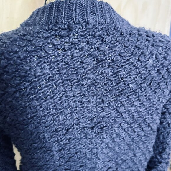 Lucky Brand M Med Chunky Knit Cardigan Zip Navy Blue Wool Blend Sweater Alpaca - Picture 5 of 13
